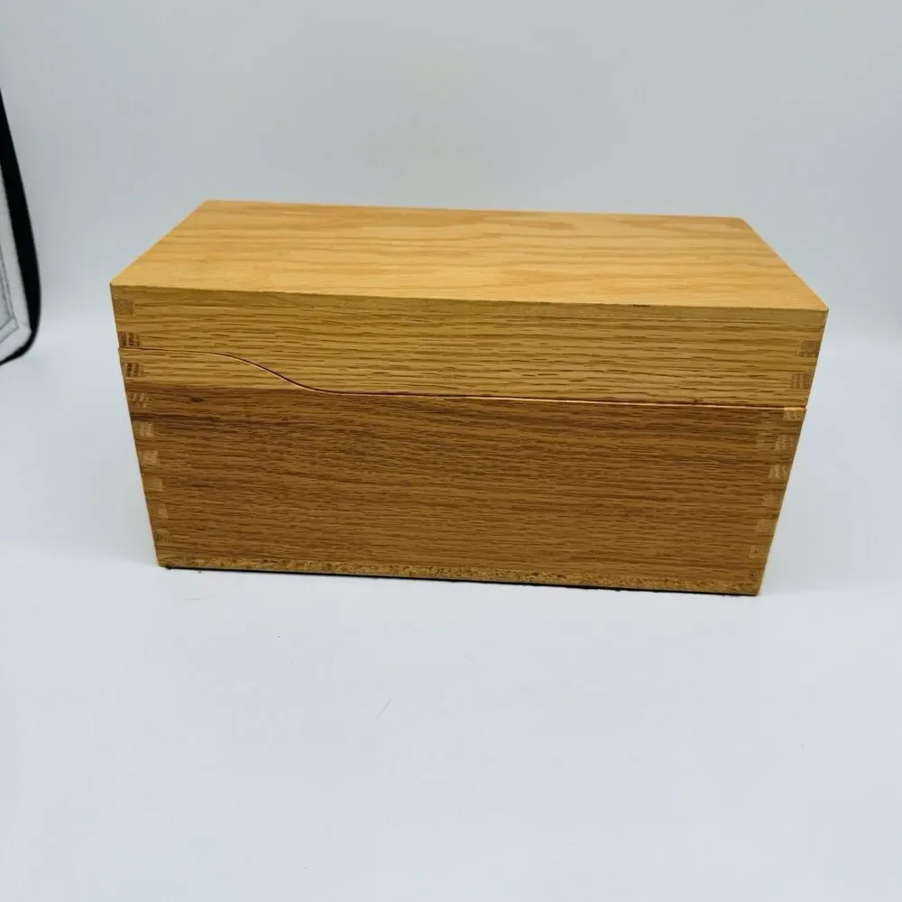 Vintage OWL Solid Oak Wood Recipe Box Index Card File Dovetail Large 1960’s Rare